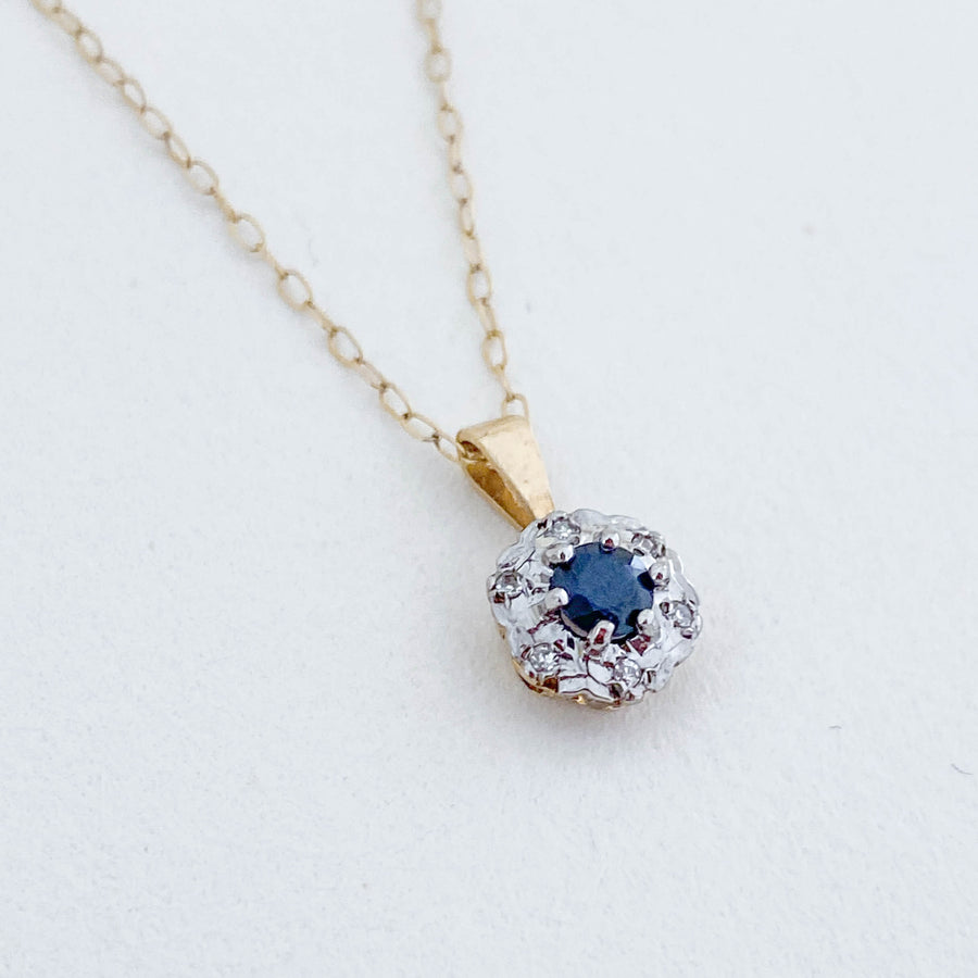 Vintage Sapphire & Diamond Halo Pendant & Necklace