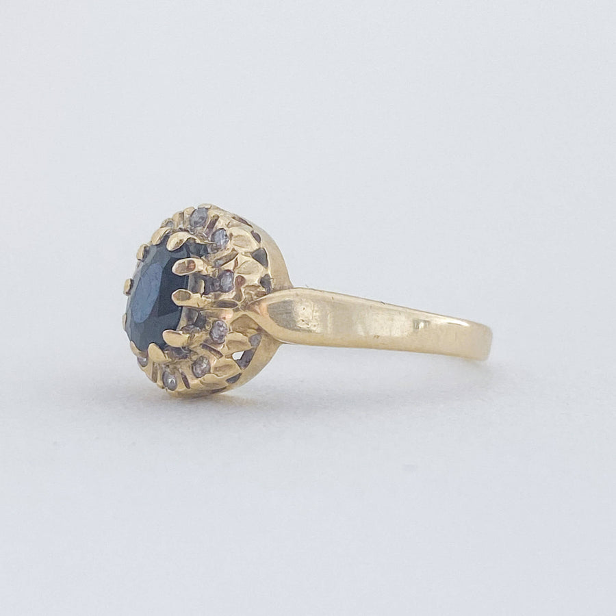 Vintage Sapphire & Diamond Halo Ring