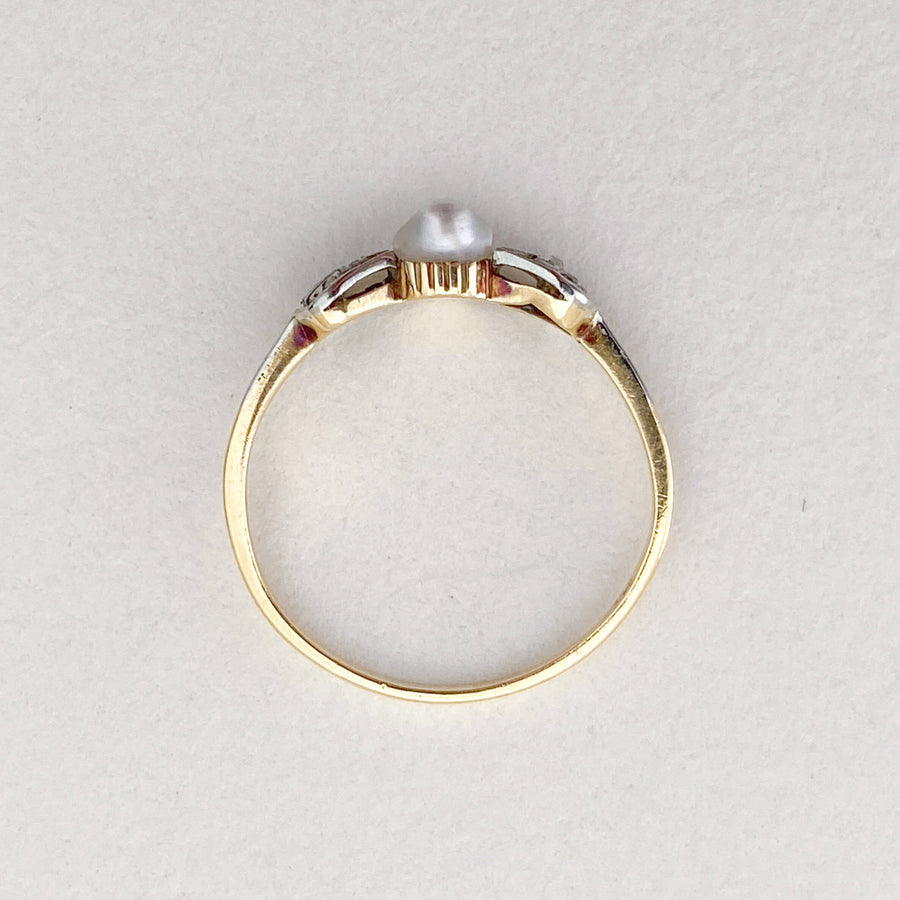 Vintage Diamond & Pearl Bow Ring