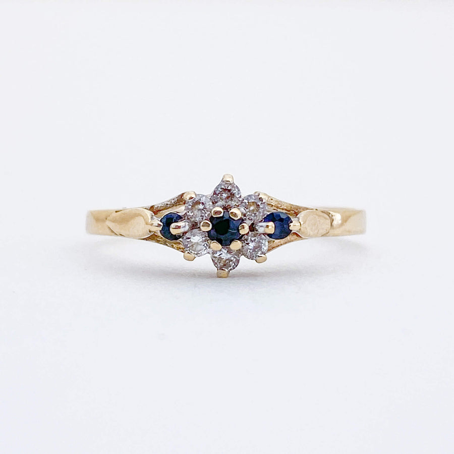 Vintage Sapphire & CZ Flower Ring