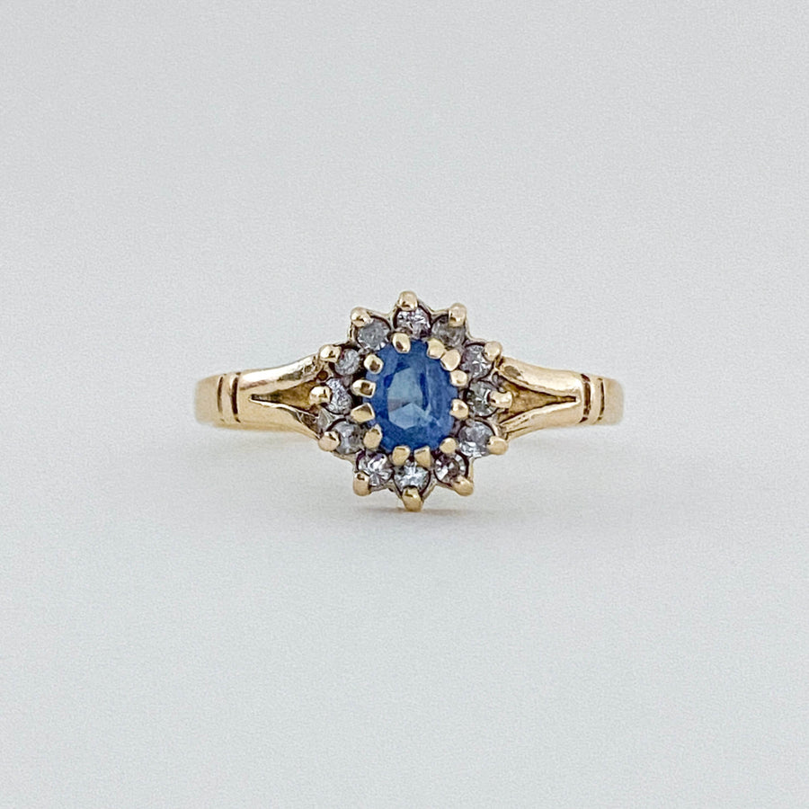 Vintage Ceylon Sapphire & Diamond Halo Ring