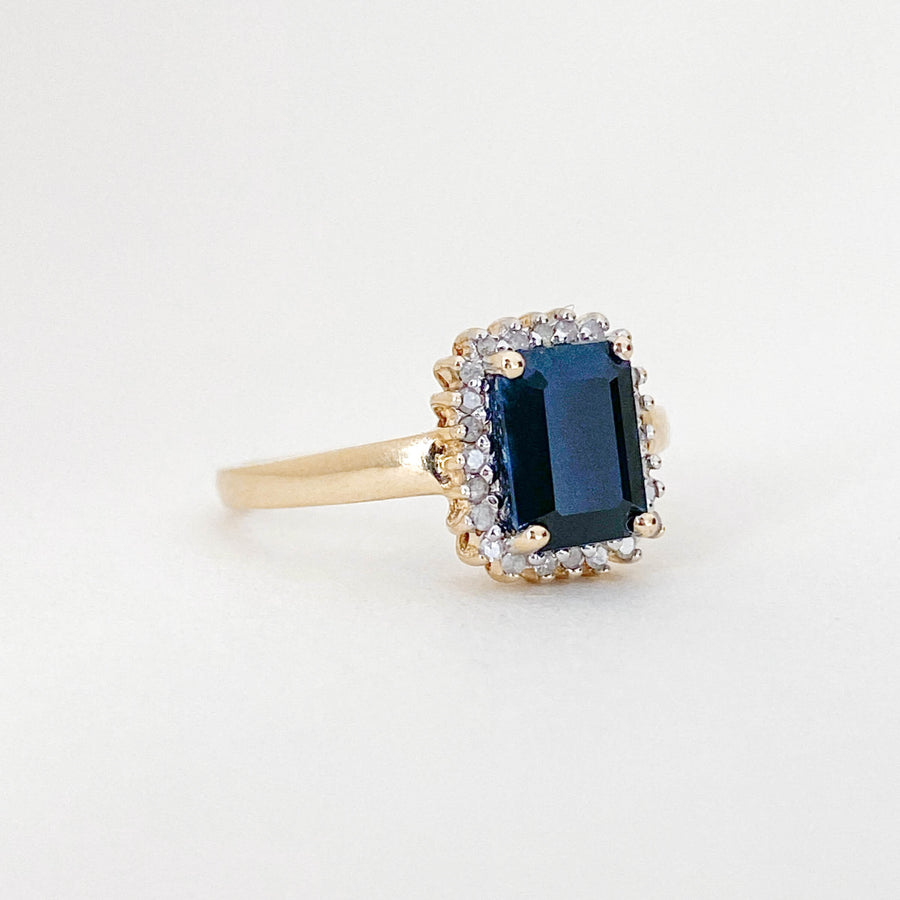Vintage Sapphire & Diamond Cushion Halo Ring