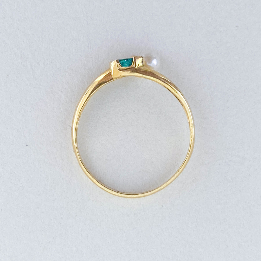 Vintage Pearl, Emerald & Diamond Royal Ring