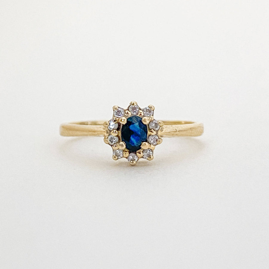 Vintage Sapphire & CZ Halo Ring