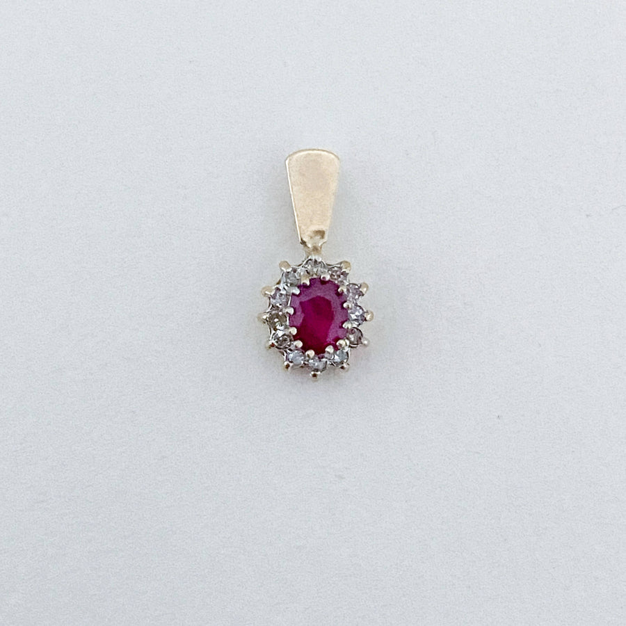 Vintage Ruby & Diamond Halo Pendant