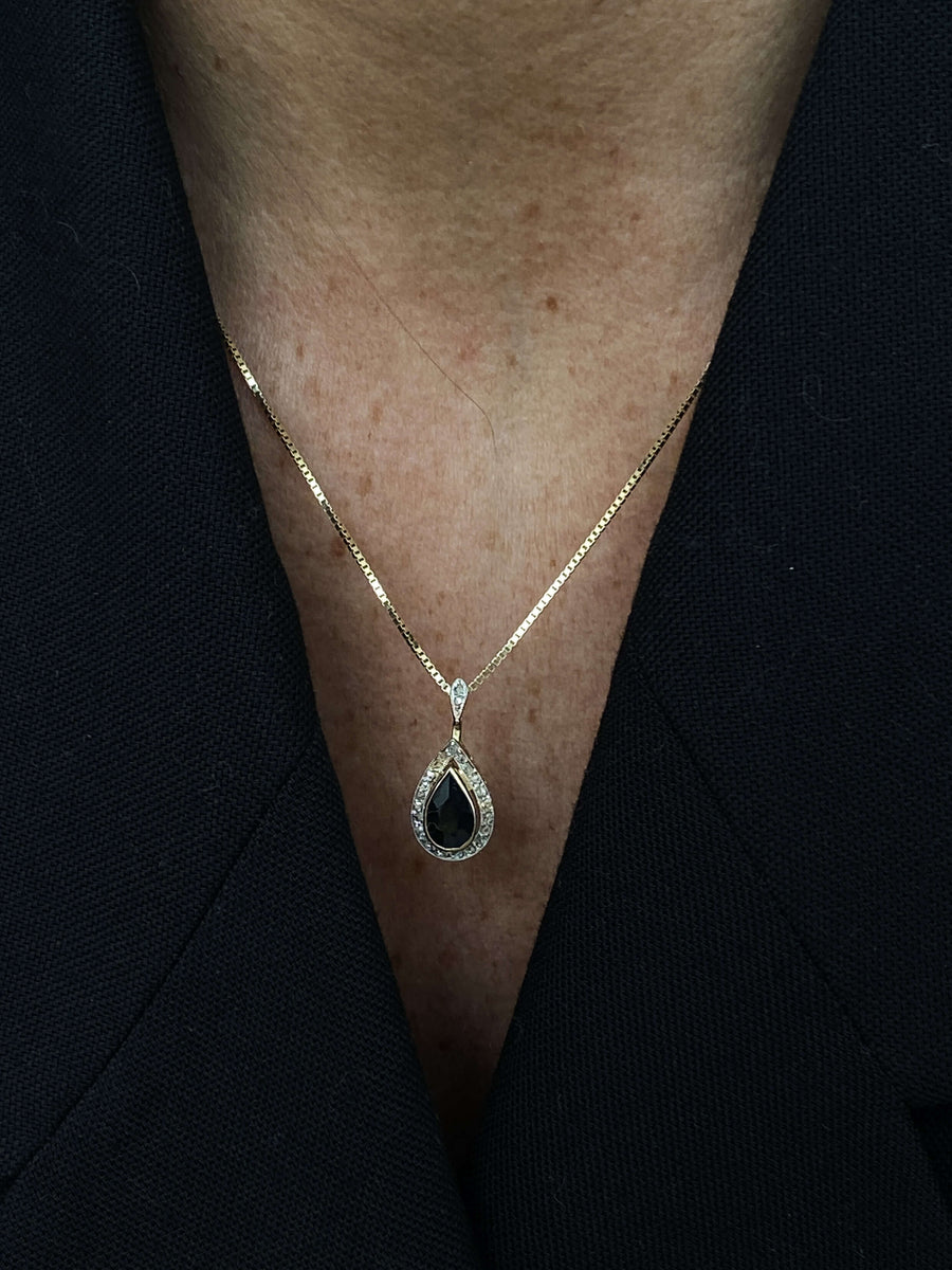 Vintage Sapphire & Diamond Teardrop Pendant