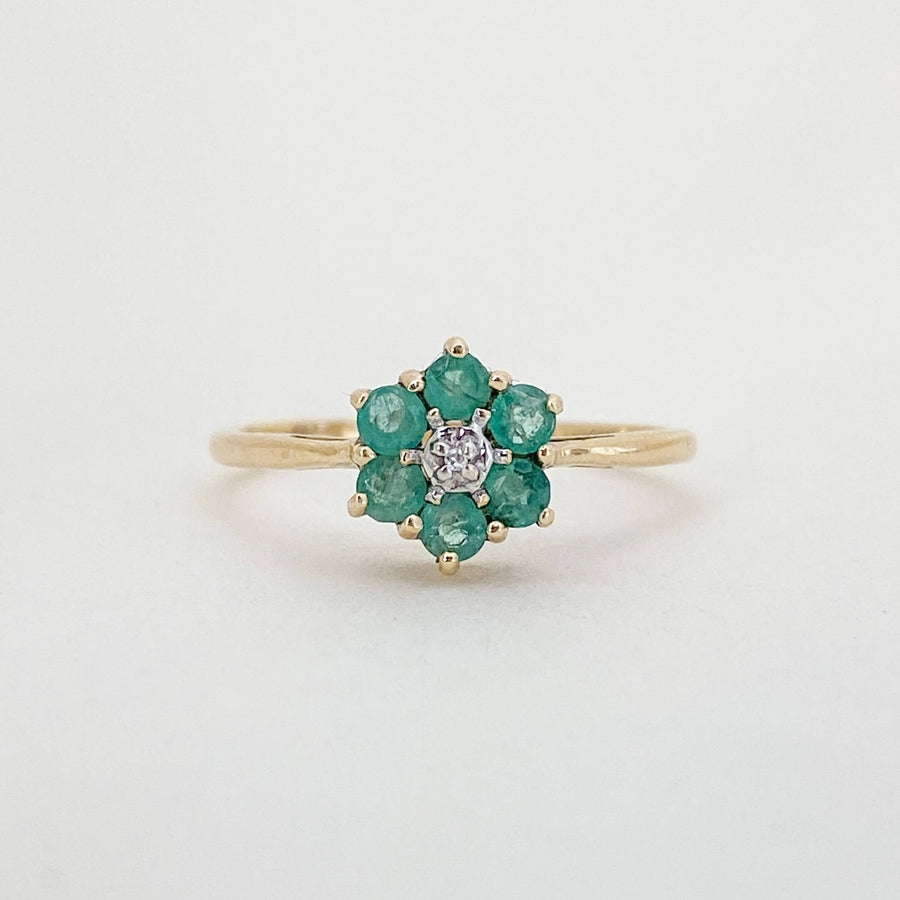 Vintage Emerald & Diamond Flower Ring