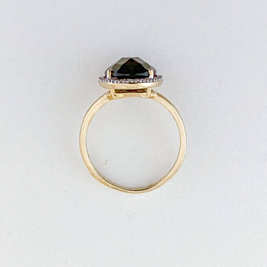 Vintage Smoky Quartz & Diamond Halo Ring