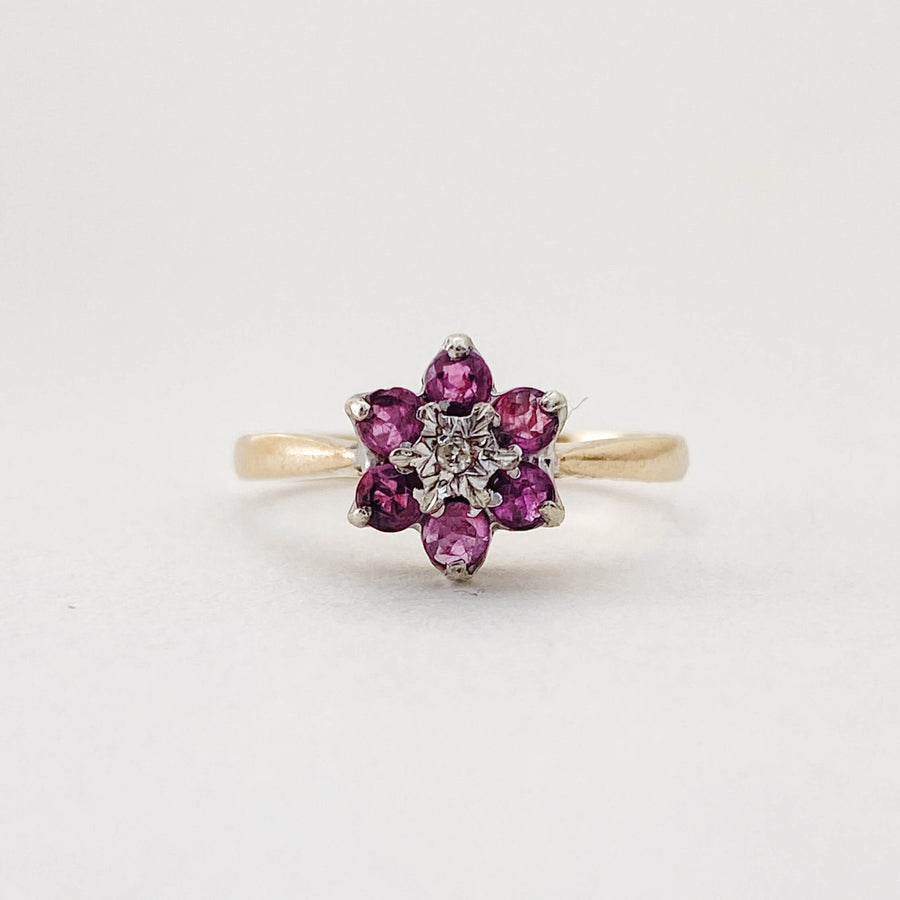 Vintage Ruby & Diamond Flower Ring