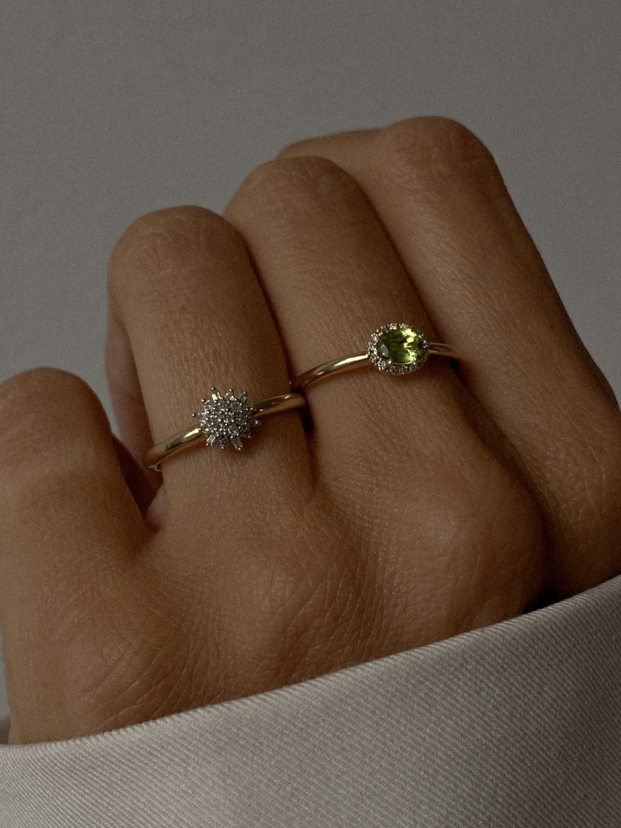 Peridot & Diamond Halo Petite Ring