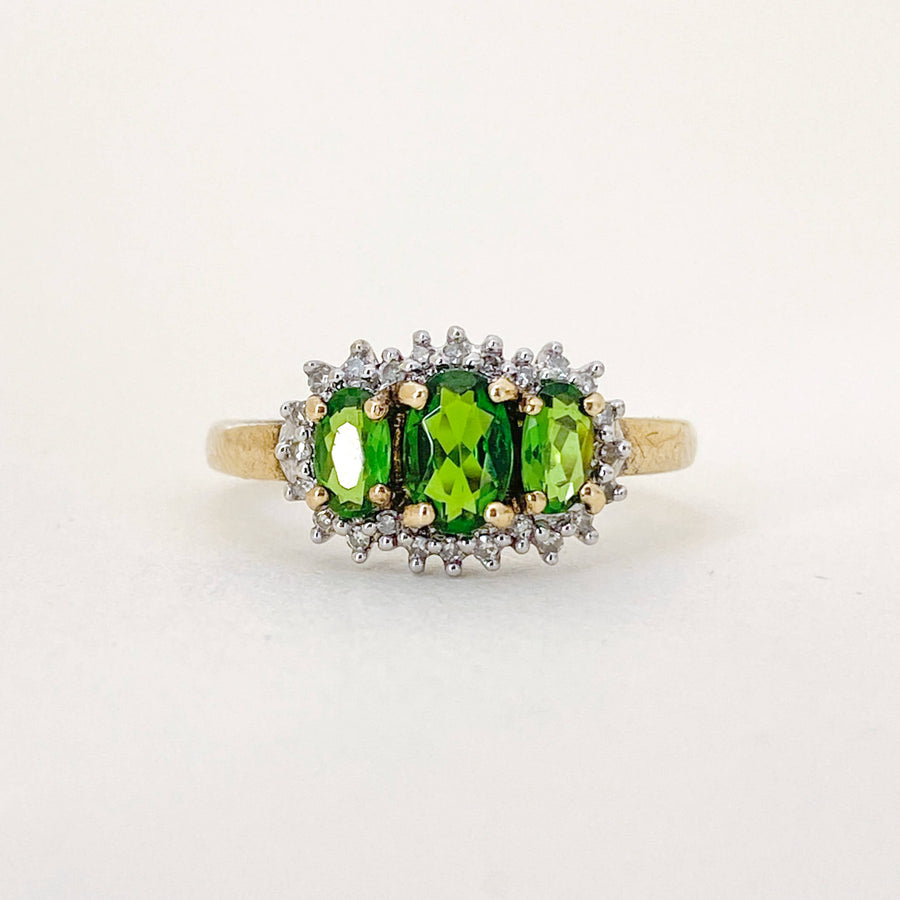 Vintage Chrome Diopside & Diamond Trilogy Halo Ring