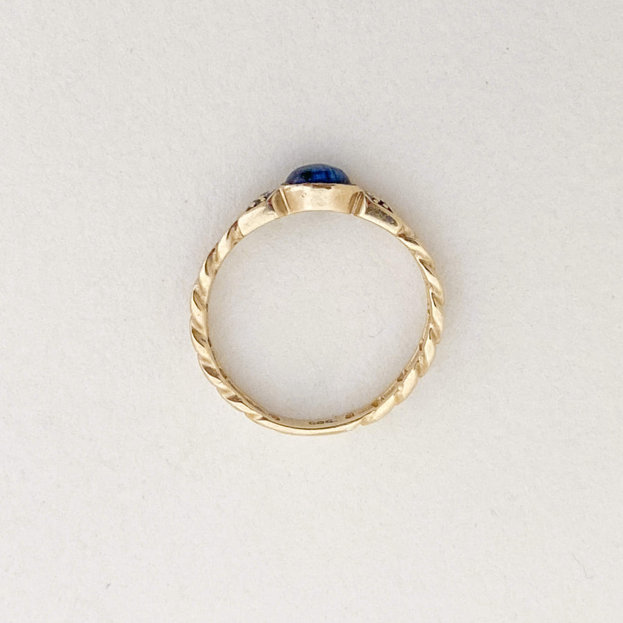Vintage Cabochon Sapphire & Diamond Chain Ring