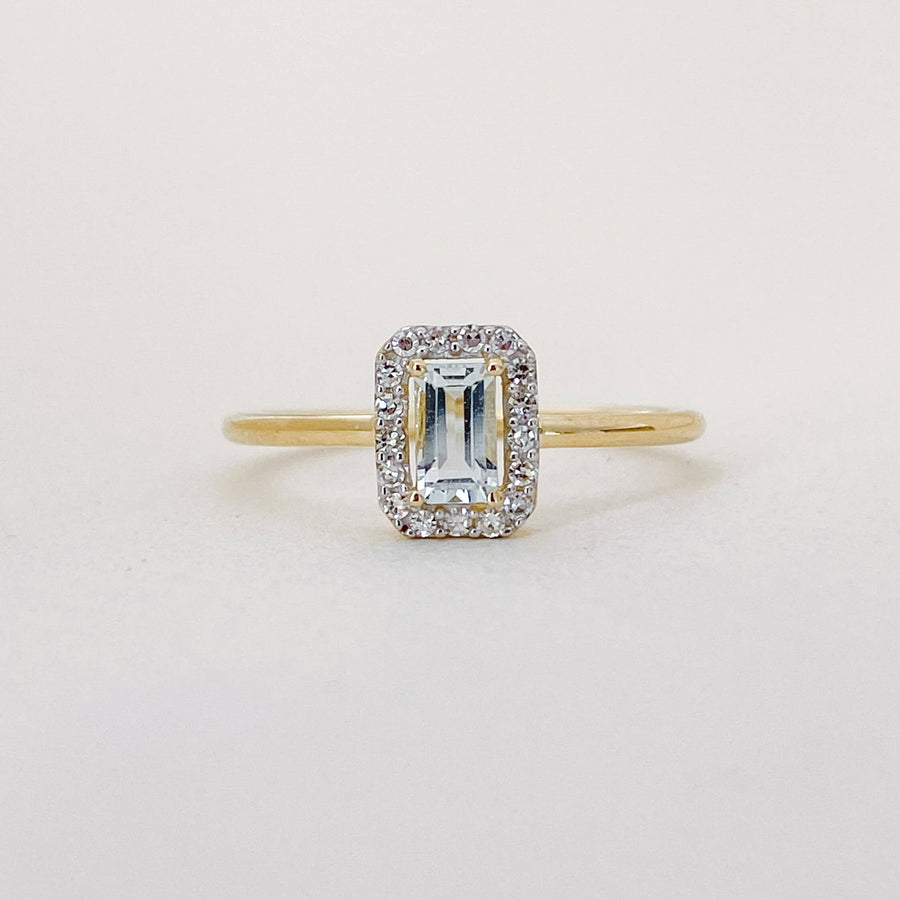 Aquamarine & Diamond Cushion Halo Ring