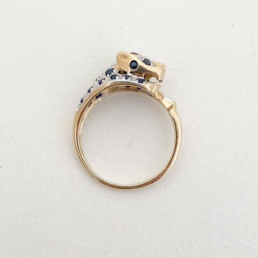 Vintage Sapphire & Diamond Panther Ring