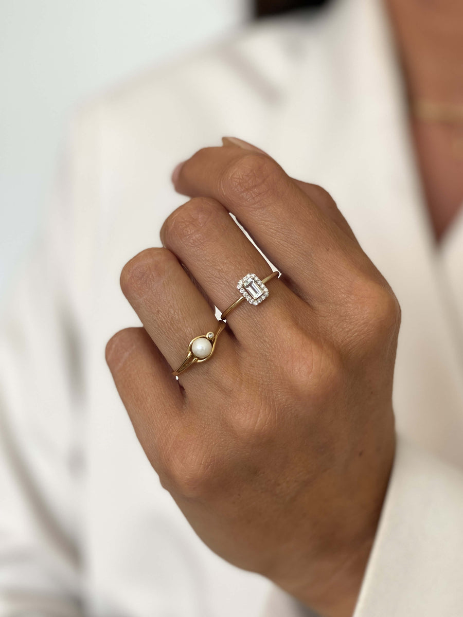 Aquamarine & Diamond Cushion Halo Ring