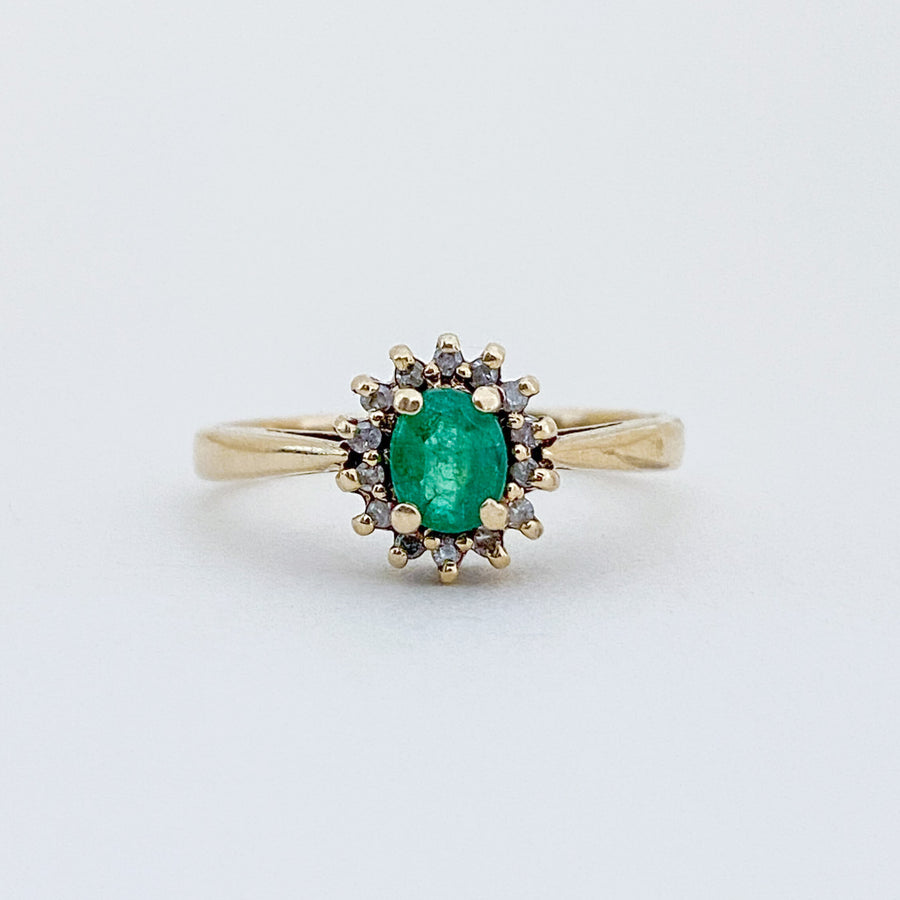 Vintage Emerald & Diamond Halo Ring