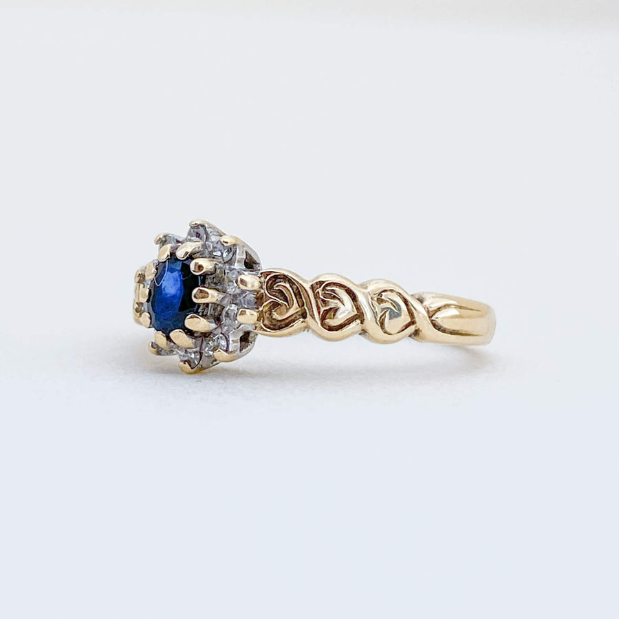 Vintage Sapphire & Diamond Halo Ring