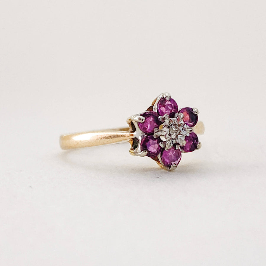 Vintage Ruby & Diamond Flower Ring