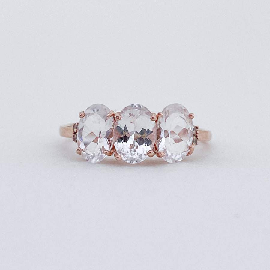 Vintage Crystal & CZ Trilogy Rose Gold Ring