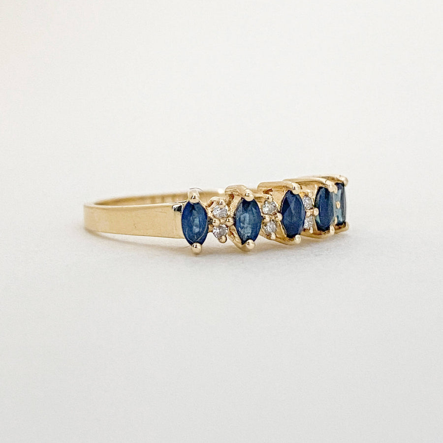 Vintage Sapphire & Diamond Marquises Row Ring
