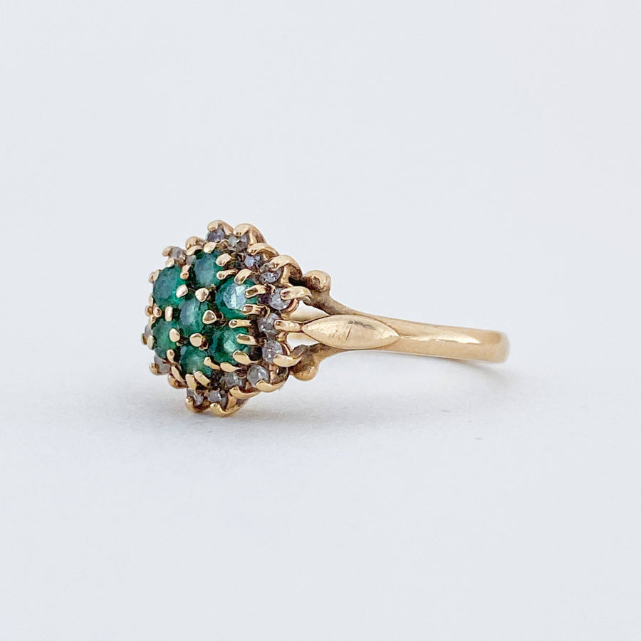 Vintage Emerald & Diamond Cluster Ring