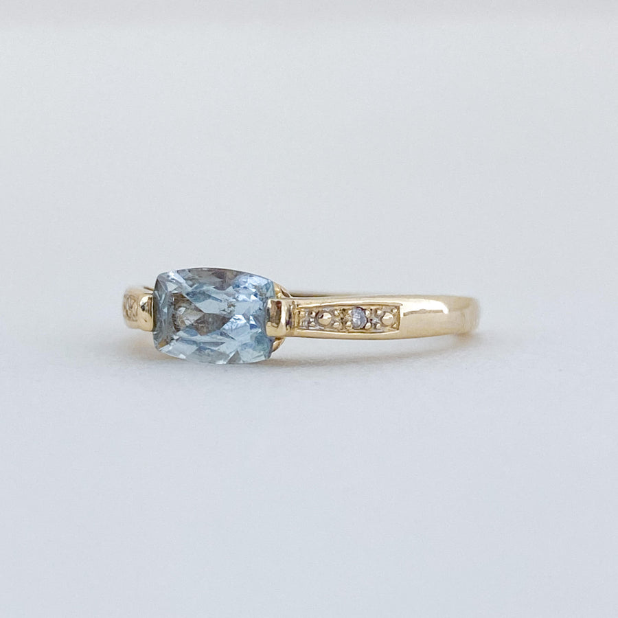 Vintage Aquamarine & Diamond Baguette Ring