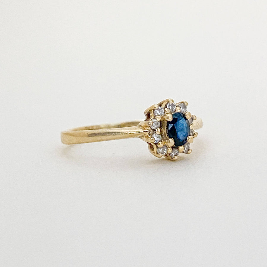 Vintage Sapphire & CZ Halo Ring