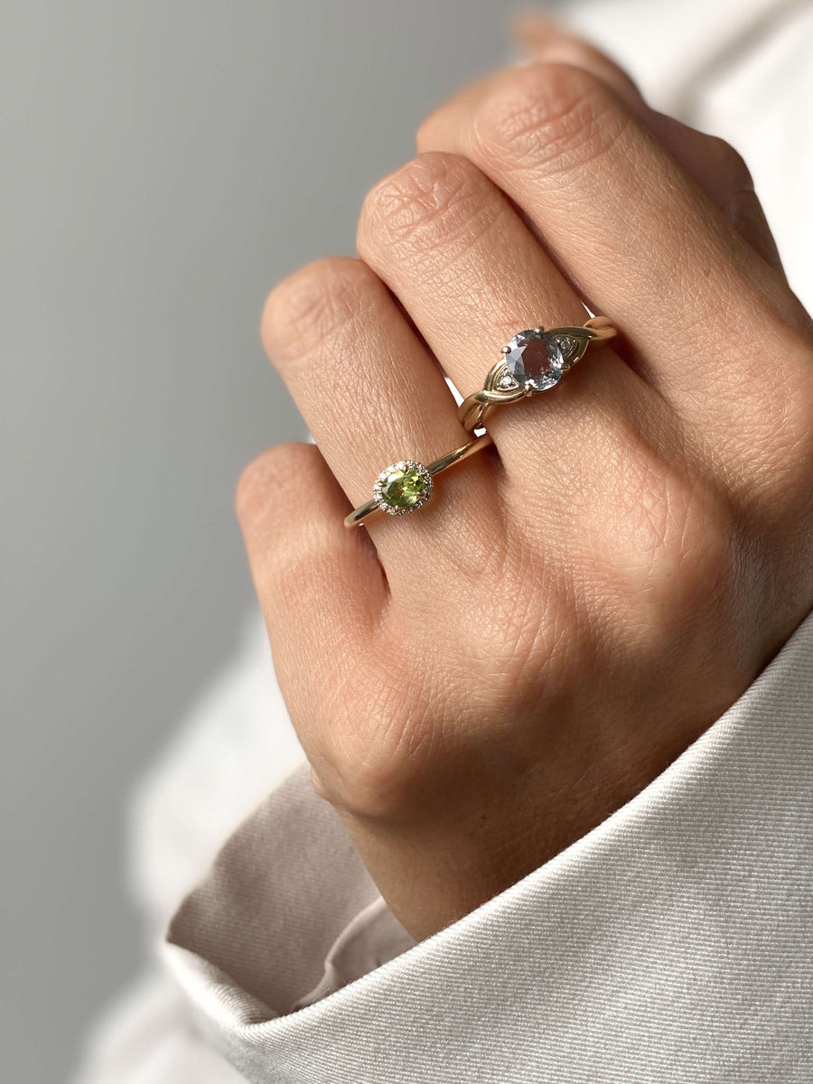 Peridot & Diamond Halo Petite Ring