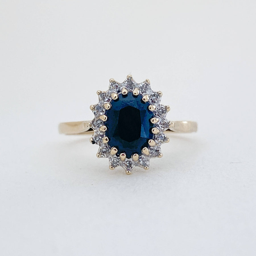 Vintage Sapphire & Diamond Halo Ring