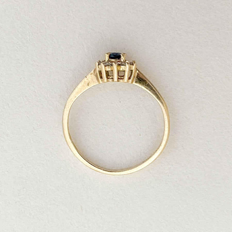 Vintage Sapphire & CZ Halo Ring