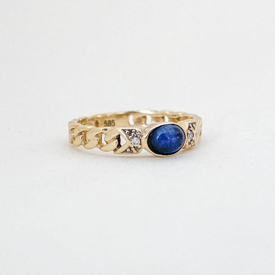 Vintage Cabochon Sapphire & Diamond Chain Ring