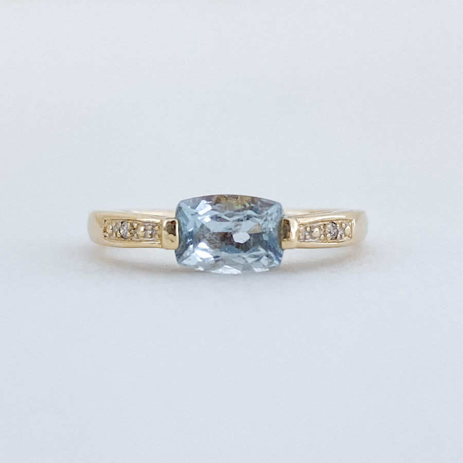 Vintage Aquamarine & Diamond Baguette Ring