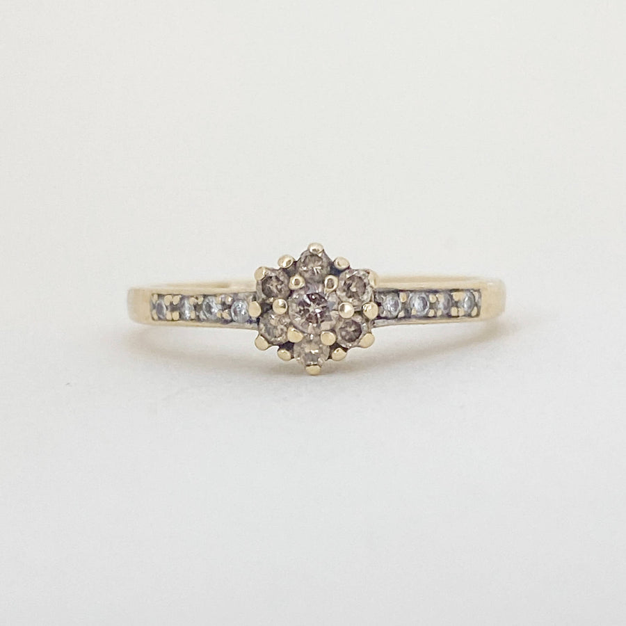 Vintage Champagne & Clear Diamond Flower Ring