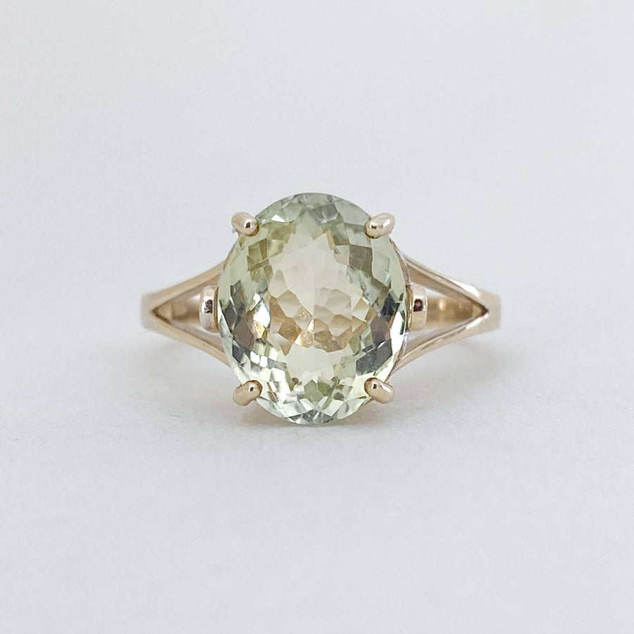 Vintage Lemon Quartz & Diamond Oval Ring