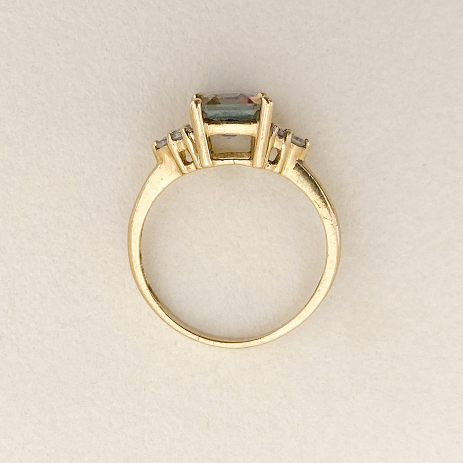 Vintage Mystic Topaz & Diamond Cushion Ring