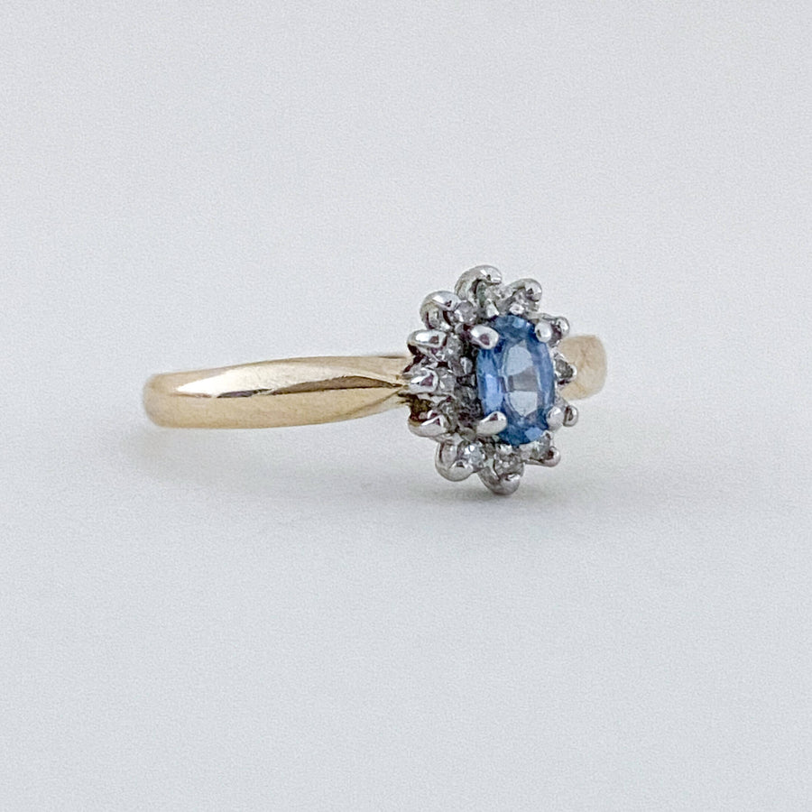 Vintage Ceylon Sapphire & Diamond Halo Ring