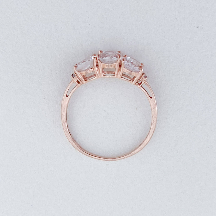 Vintage Crystal & CZ Trilogy Rose Gold Ring