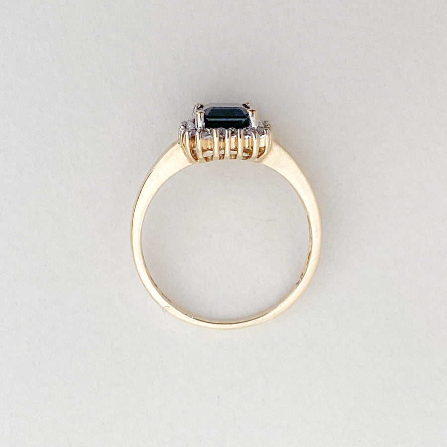 Vintage Sapphire & Diamond Cushion Halo Ring