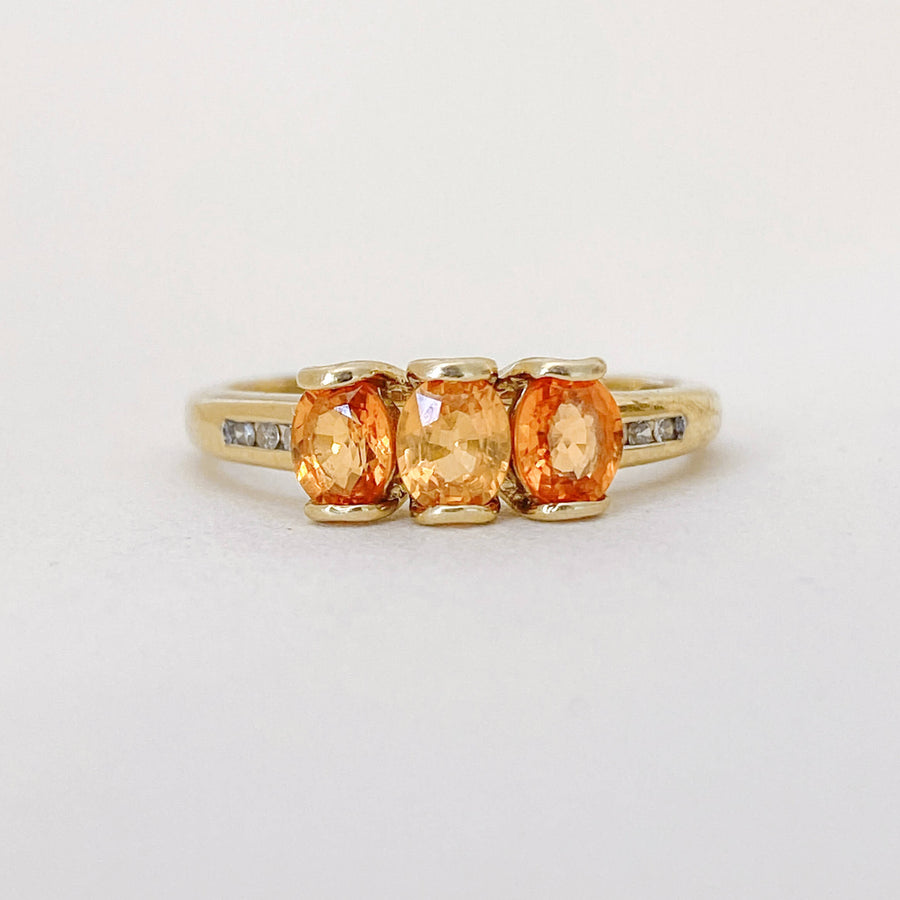 Vintage Orange Citrine & Diamond Trilogy Ring