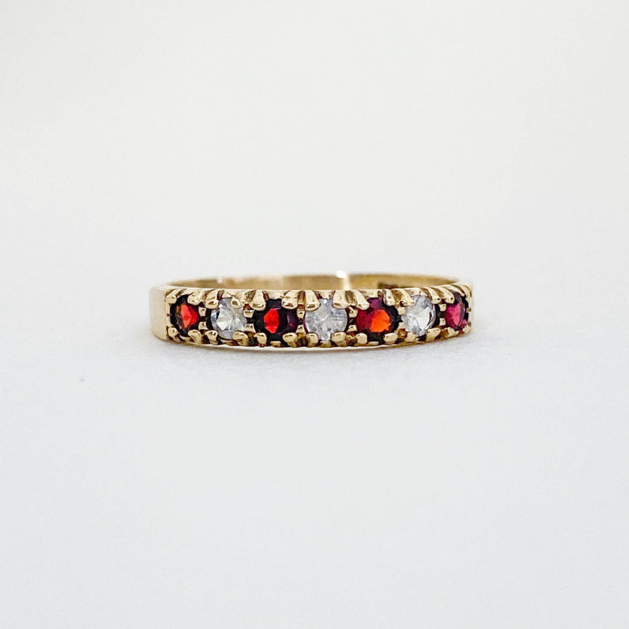 Vintage Garnet & CZ Half Eternity Ring