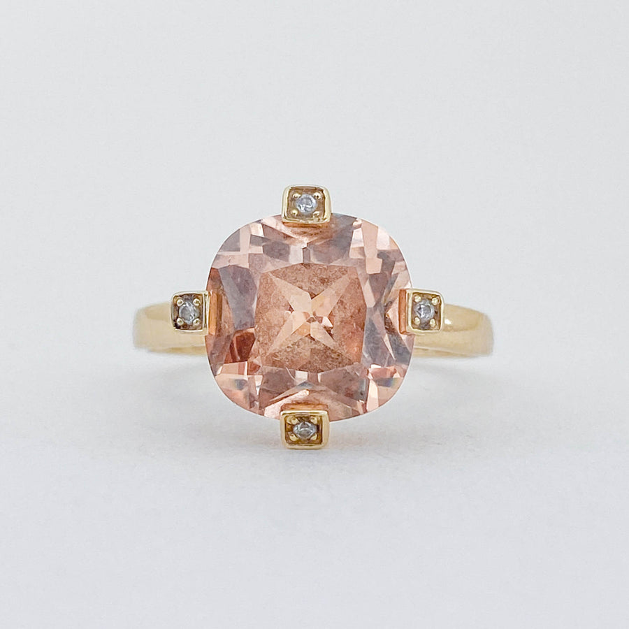 Vintage Kunzite & CZ Pêche Ring