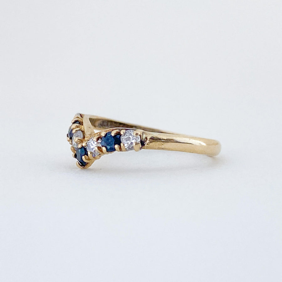 Vintage Sapphire & CZ Wishbone Ring