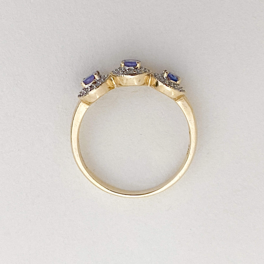 Vintage Tanzanite & Diamond Halo Trilogy Ring