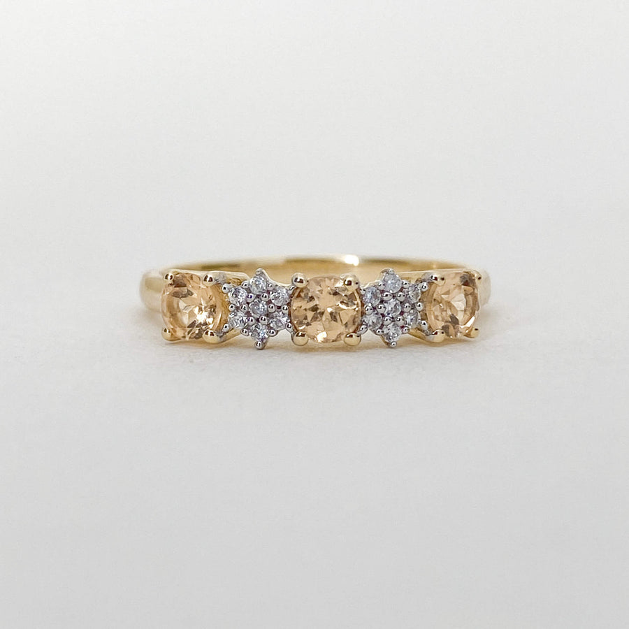 Vintage Peach Quartz & CZ Flowers Ring