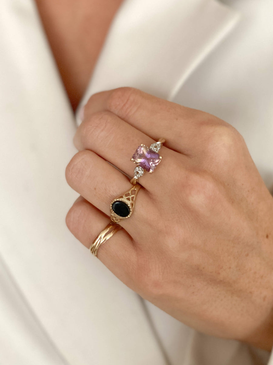 Vintage Ametrine & White Sapphire  Cushion Ring