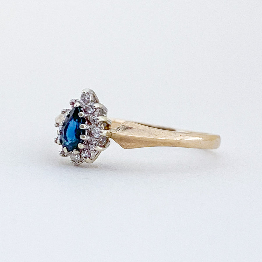 Vintage Sapphire & Diamond Drop Halo Ring