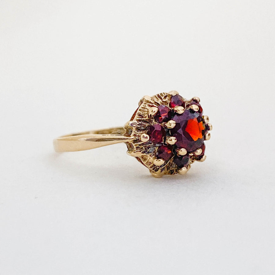 Vintage Garnet Golden Flower Ring