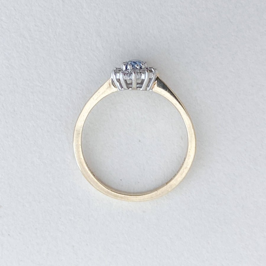 Vintage Ceylon Sapphire & Diamond Halo Ring