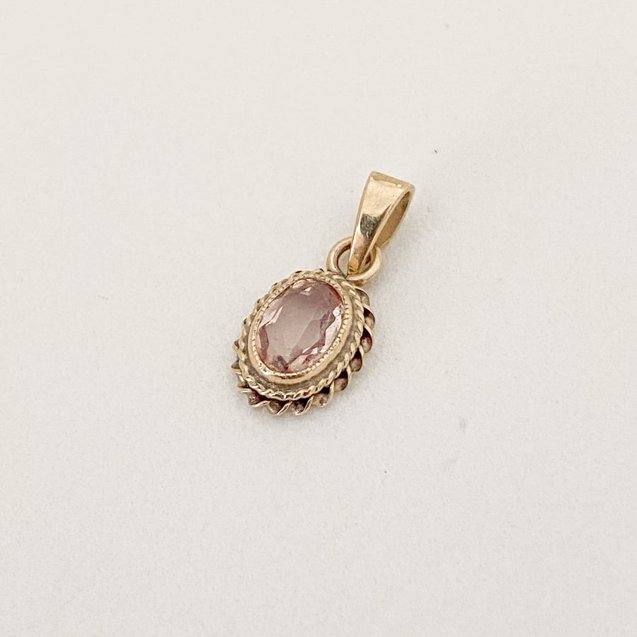 Vintage Peach Quartz Oval Cord Pendant