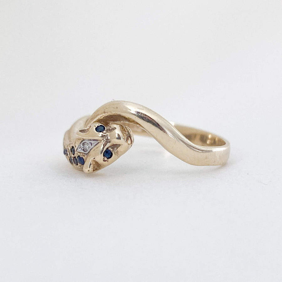 Vintage Sapphire & Diamond Panther Tail Ring